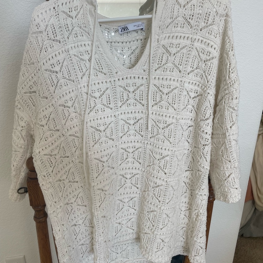 Zara Cream Crochet Knit Top